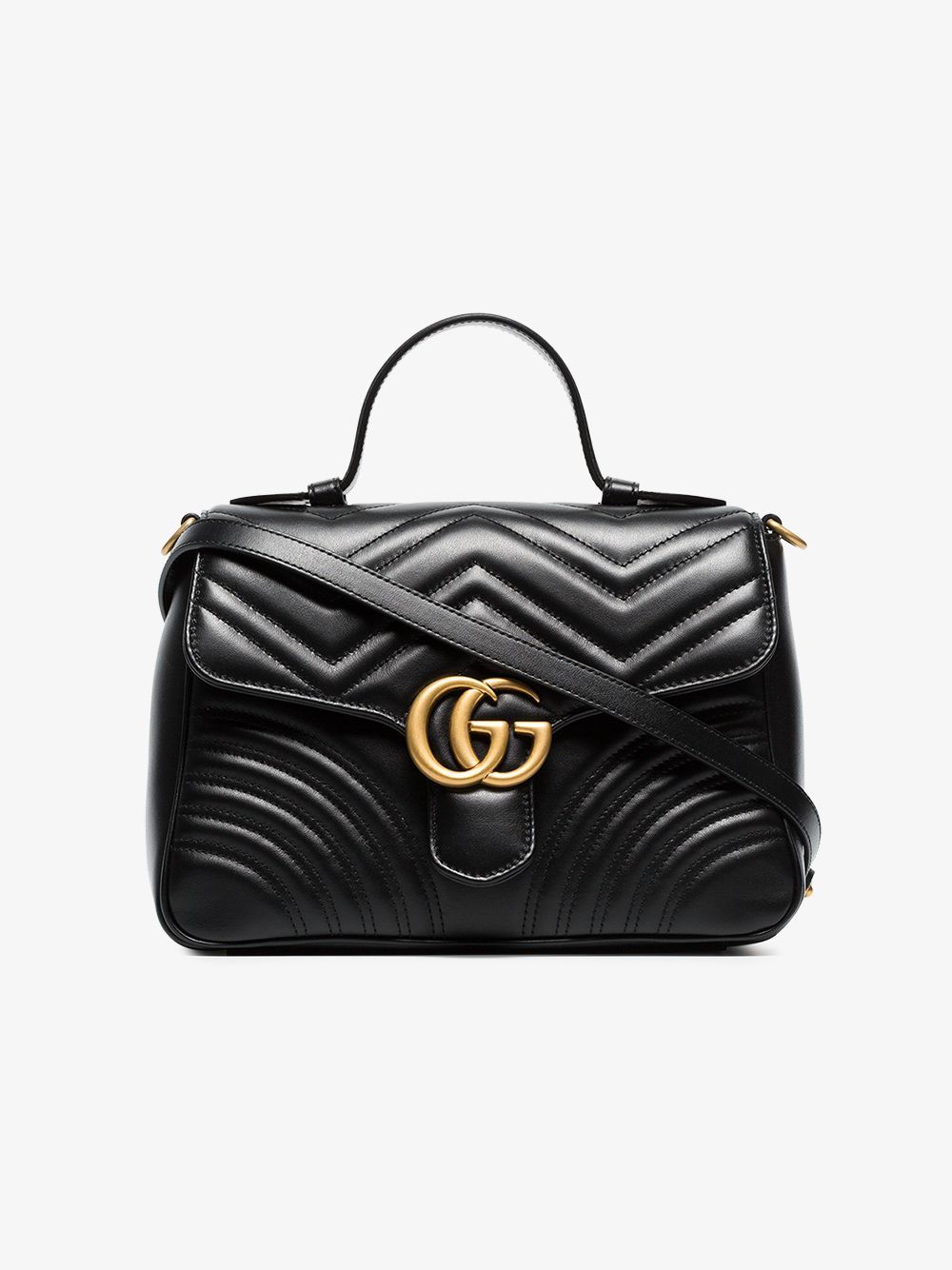 Gucci black GG marmont large leather top handle bag | Browns Fashion
