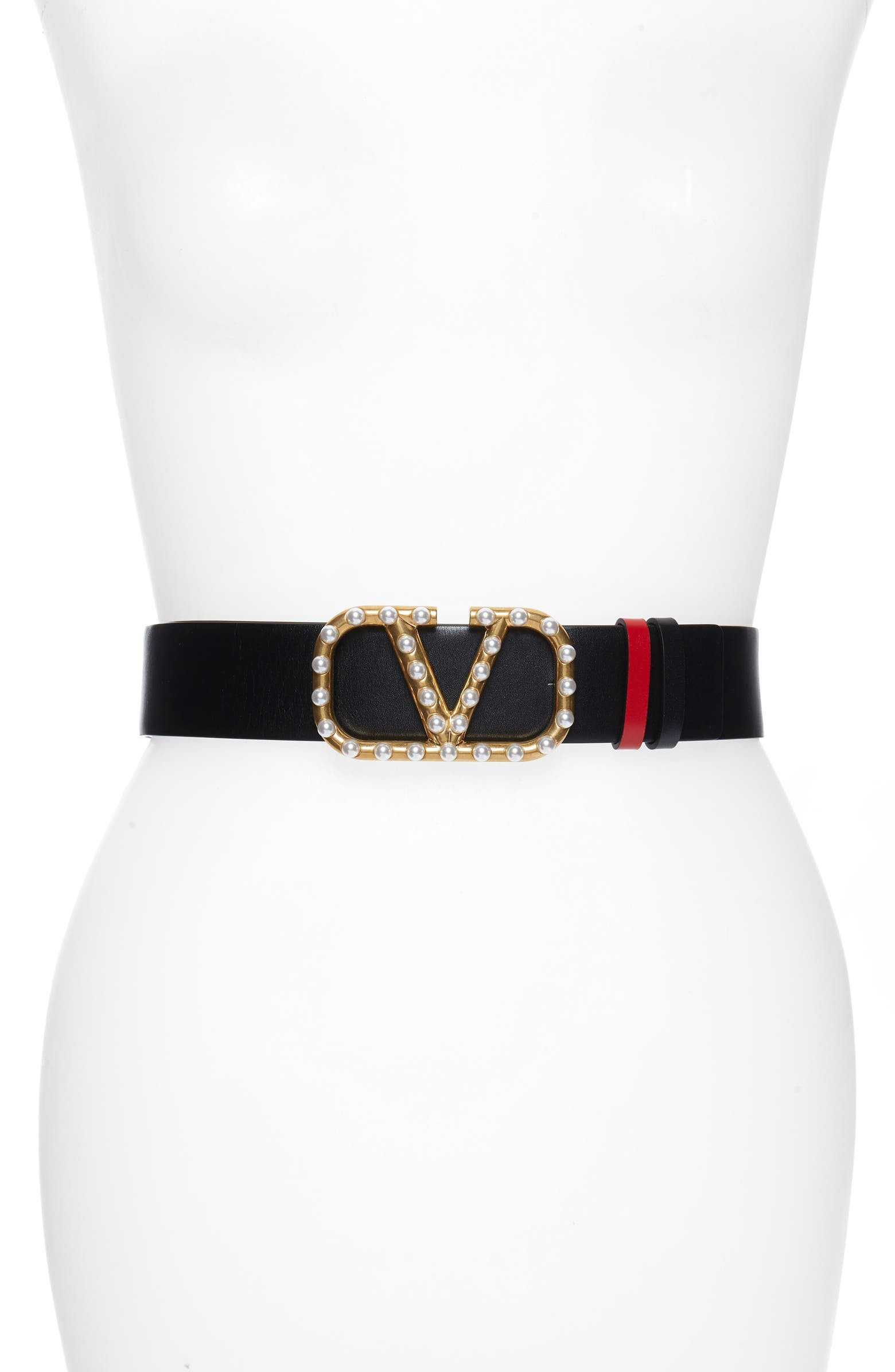 VLOGO Buckle Imitation Pearl Reversible Leather Belt | Nordstrom
