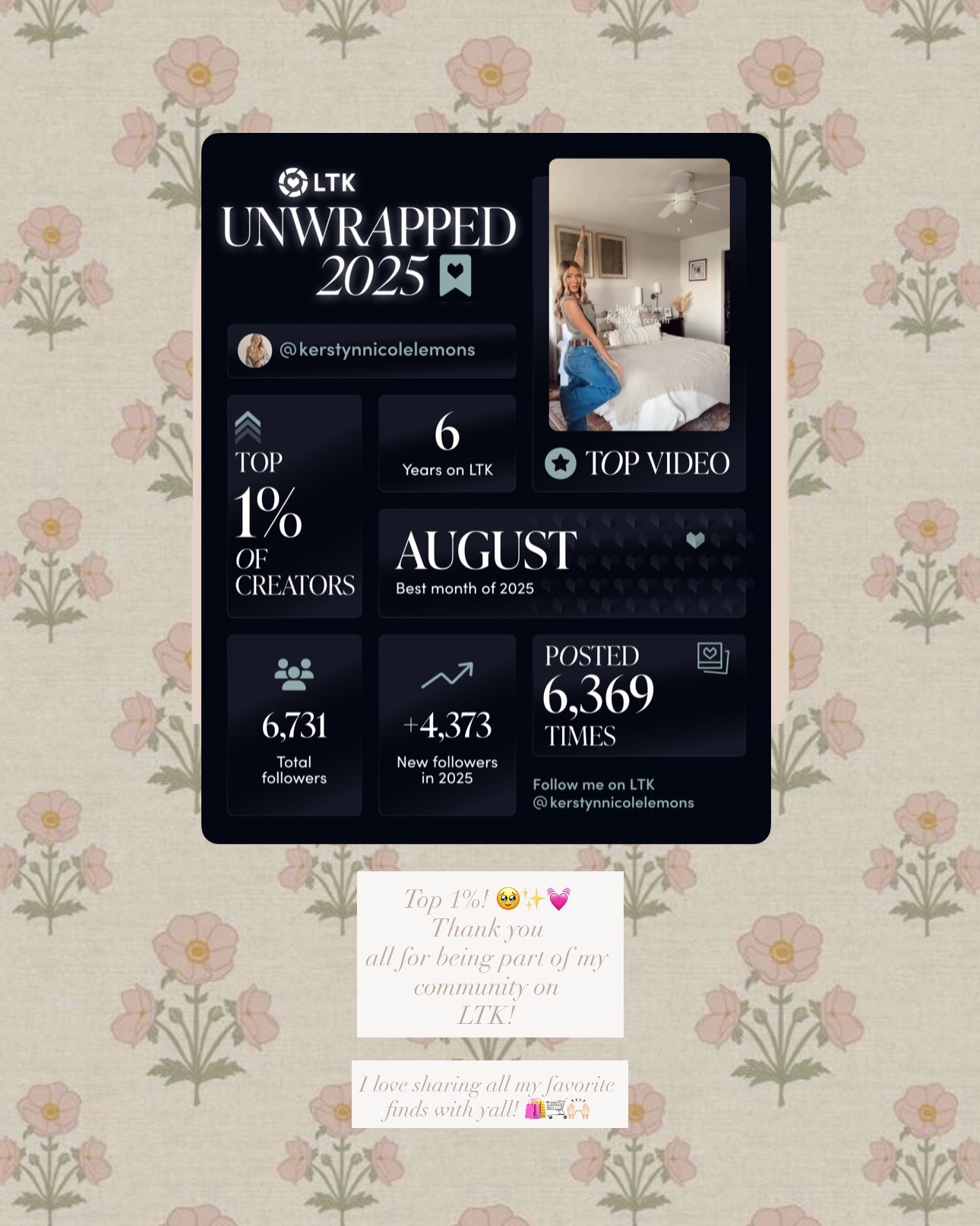 2025 has been such an incredible year, and I know it’s all by God’s grace! 🥹🙌🏻

From being in the top 1% on LTK, collaborating with 82 amazing brands, to connecting with 4.8k new followers—it’s been a year full of blessings. I’m so thankful for this platform that allows me to do what I love while supporting my family, glorifying God in my work, and sharing pieces of life with all of you. 

Thank you to everyone who has, supported, and shopped my links —Excited to see what He has in store for the next year! 💓🥹🙌🏻🌷🤭

#LTKstorytime #LTKmorningroutine #LTKdayinmylife