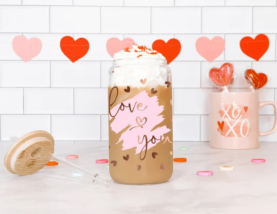 Love You Can Glass Heart Cup Glass Coffee Cup Beer Can - Etsy | Etsy (US)