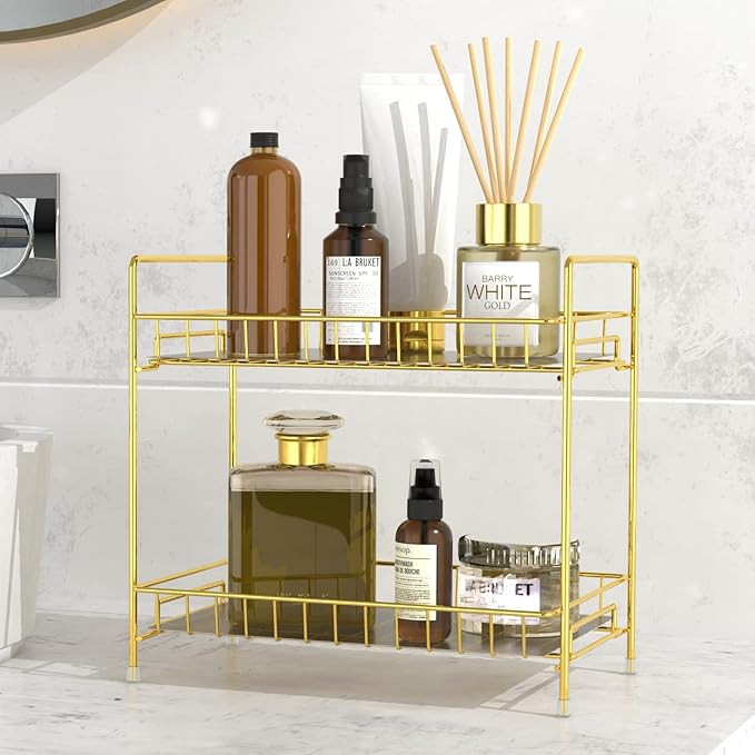 Amazon.com: 2 Tier Bathroom Organizer Countertop with Transparent Liner, Perfume Tray Vanity Makeup  | Amazon (US)