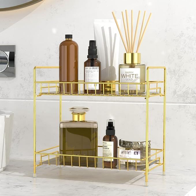 Amazon.com: 2 Tier Bathroom Organizer Countertop with Transparent Liner, Perfume Tray Vanity Makeup  | Amazon (US)