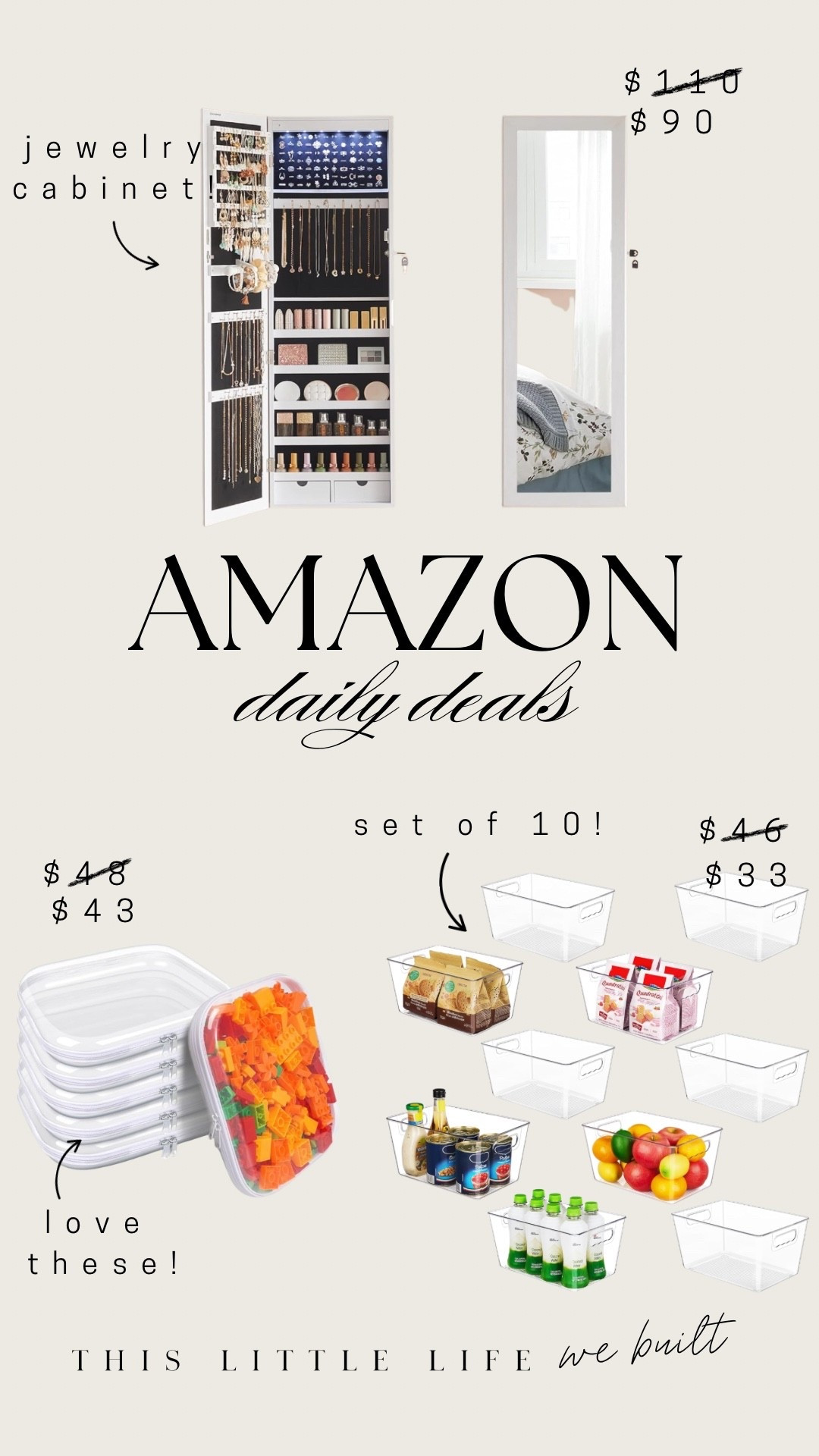 Amazon daily deals! 


Jewelry cabinet, organizing containers, kitchen, toy 

#LTKSaleAlert #LTKHome #LTKU