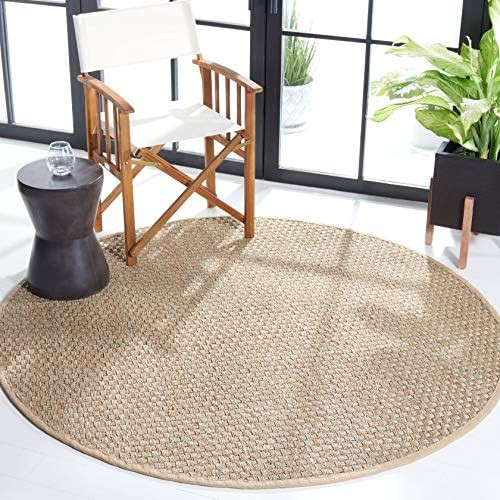 Safavieh Natural Fiber Collection NF114A Border Basketweave Seagrass Area Rug, 8' x 8' Round, Bei... | Amazon (US)