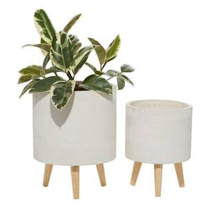 16 in. x 13 in. White Fiber Clay Contemporary Planter (Set of 2) | The Home Depot