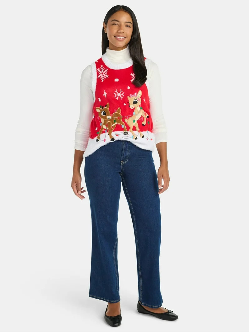 Rudolph the Red-Nosed Reindeer Women's Embellished Crewneck Sweater Vest, Sizes XXS-XXL | Walmart (US)