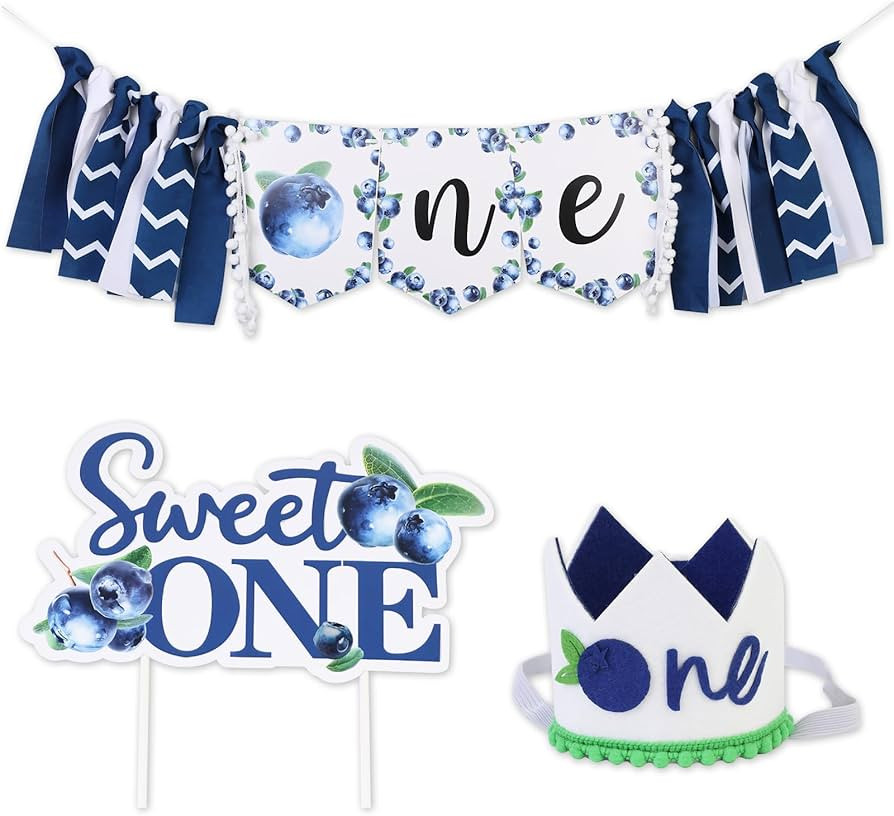 Kreatwow Blueberry 1st Birthday Decorations Blueberry One High Chair Banner One Birthday Hat Swee... | Amazon (US)