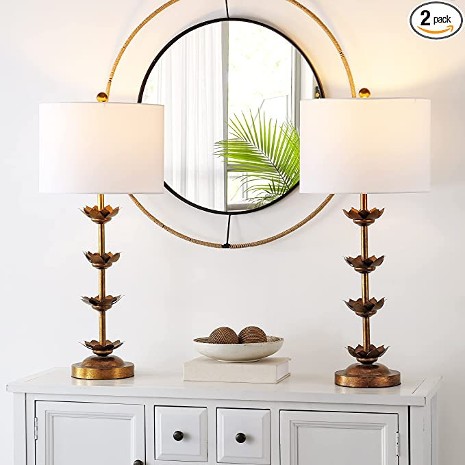 SAFAVIEH Lighting Collection Lani Antique Gold Leaf 32-inch Bedroom Living Room Home Office Desk ... | Amazon (US)