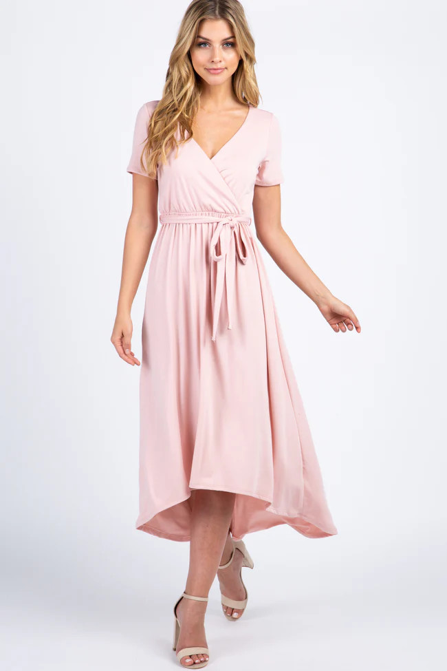 PinkBlush Light Pink Solid Hi-Low Wrap Dress | PinkBlush Maternity