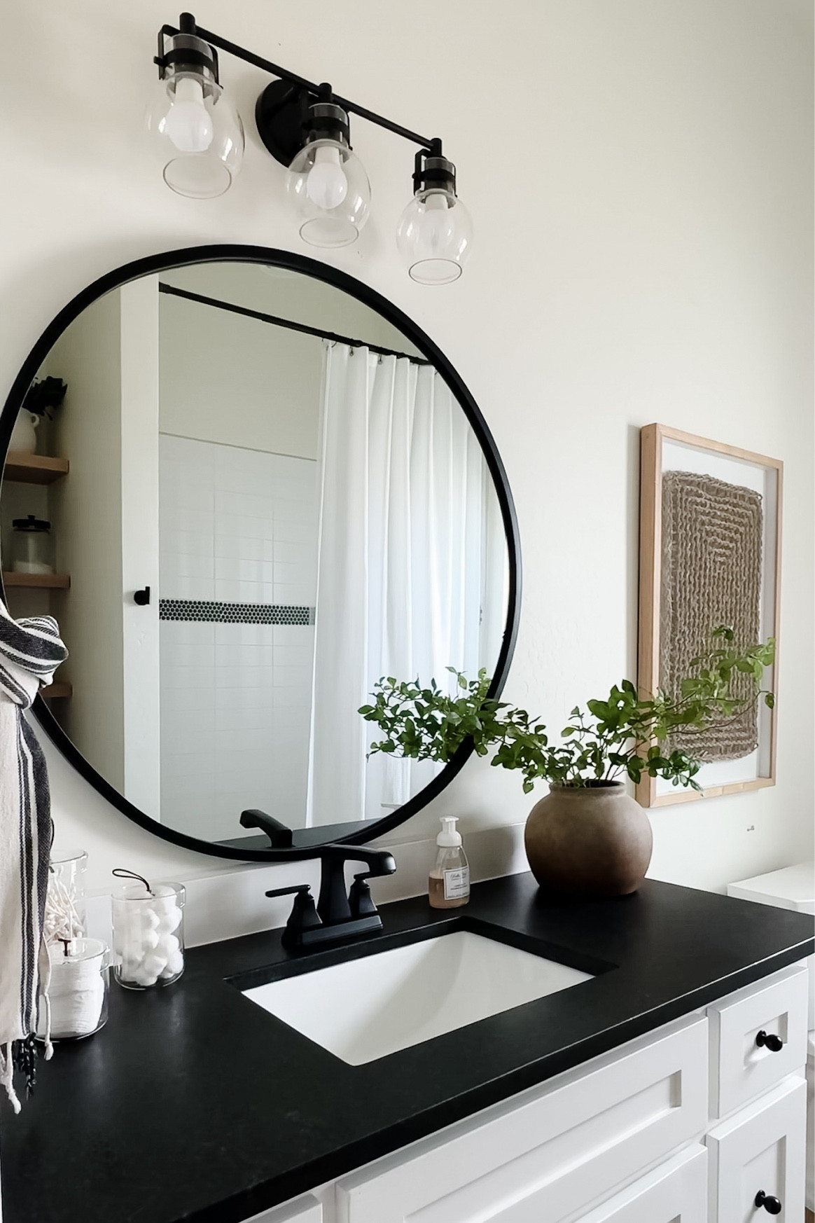 bathroom inspo featuring our extra large round mirror with rubber edge so it’ll never rust 🙌  natural rope texture art is such a good size and gives that modern organic vibe we all love! 

#LTKhome