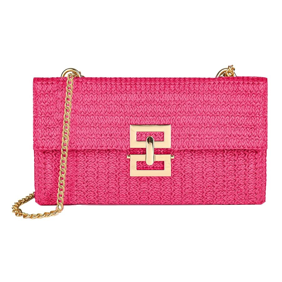 Straw Chain Clutch Purses for Women Ladies Woven Envelope Handbag Shoulder Crossbody Beach Bag | Amazon (US)