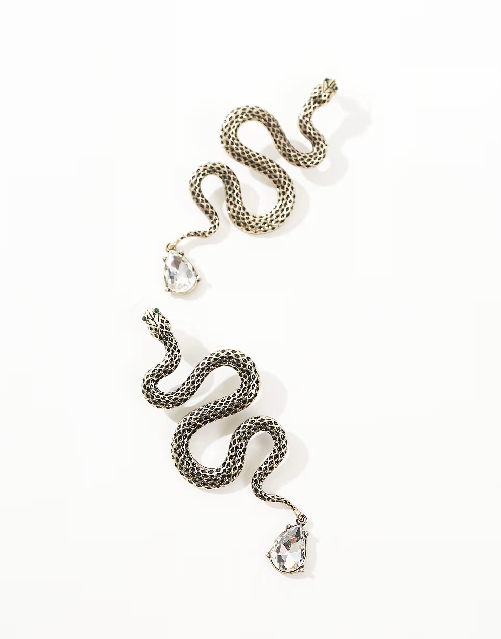 ASOS DESIGN drop earrings with burnished crystal snake detail in gold tone | ASOS (Global)