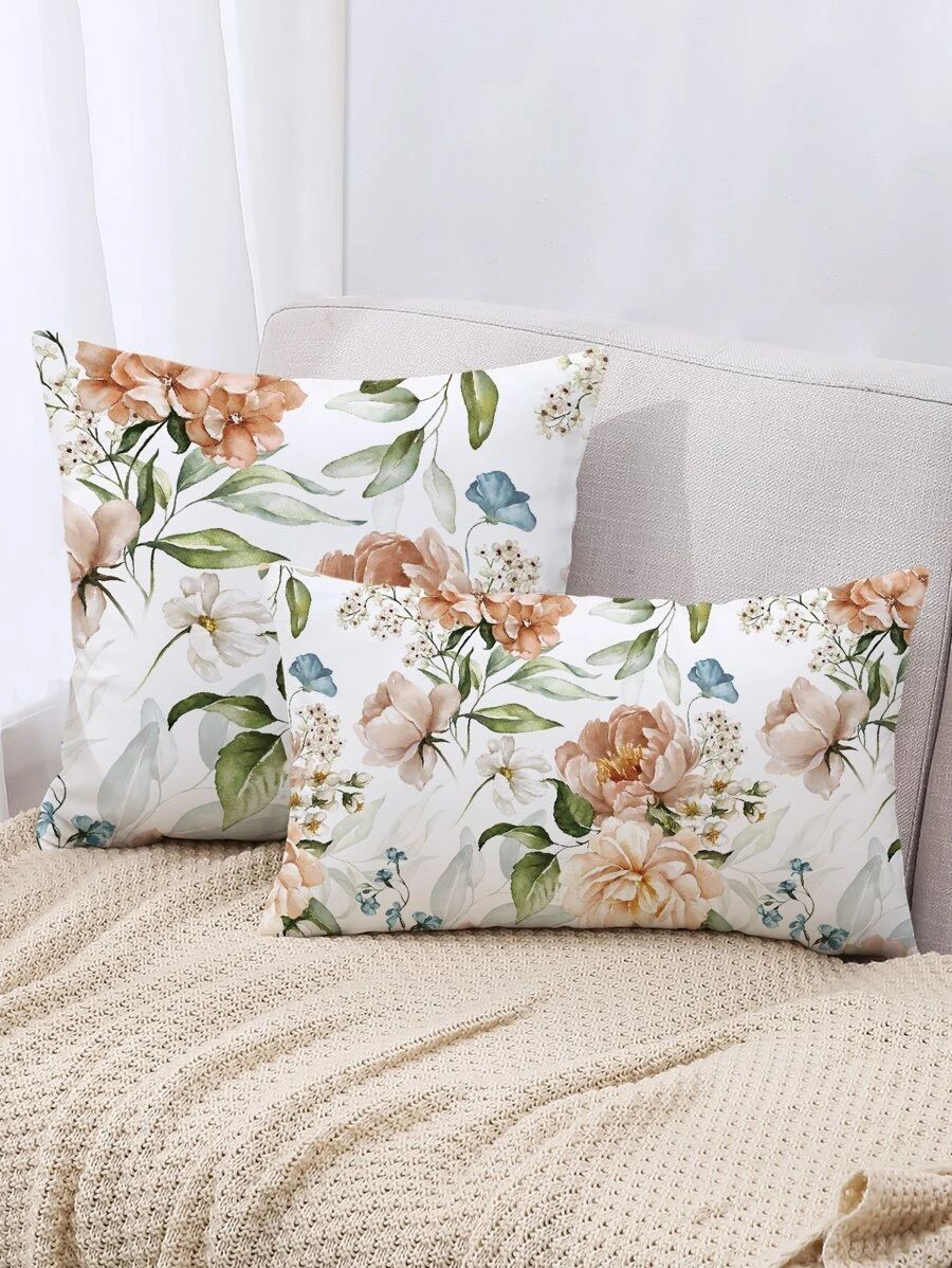 HomeHome & LivingHome TextileTable & Sofa LinensCushion Cover1pc Floral Print Cushion Cover Witho... | SHEIN