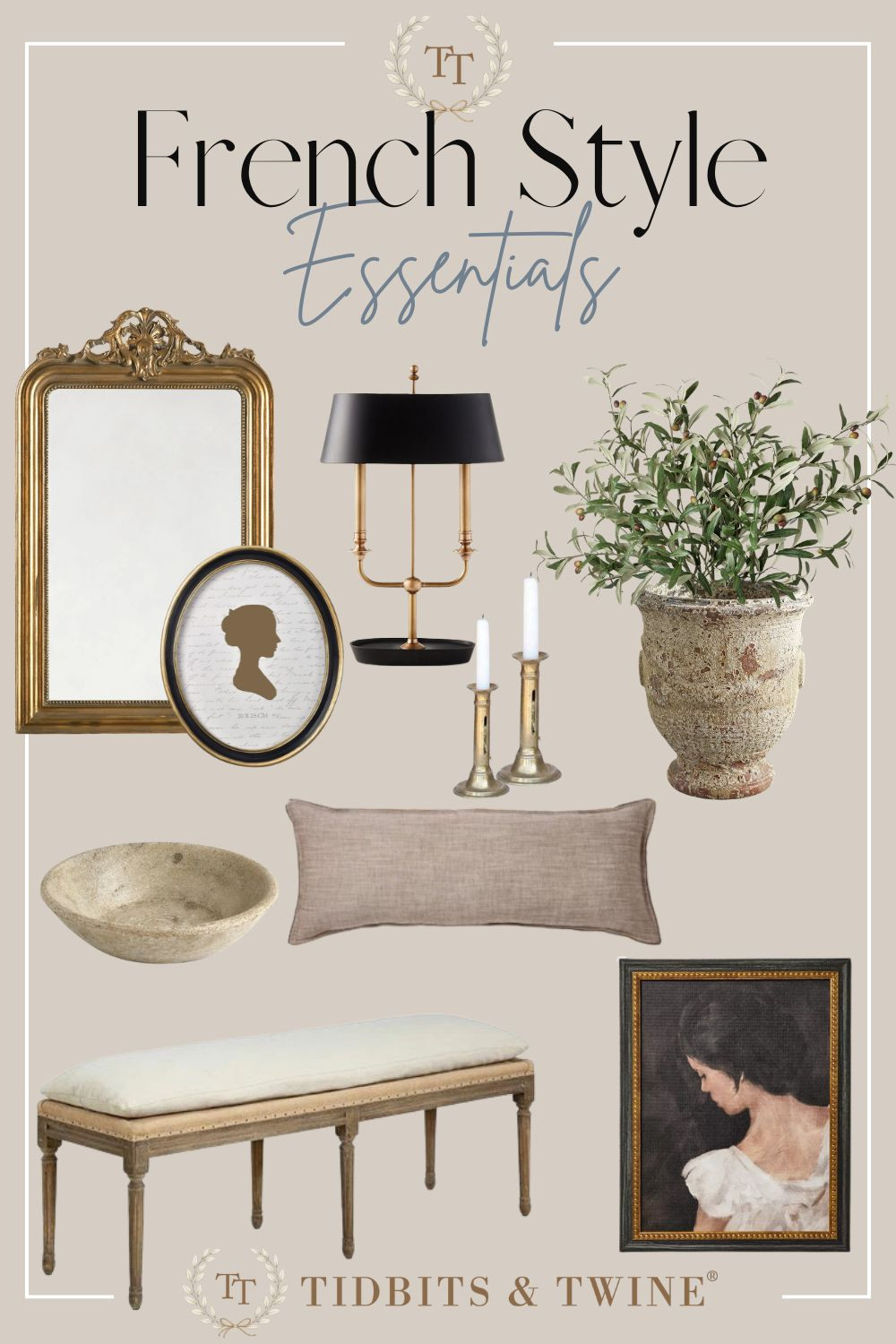 Neutral home decor finds with a French feel #goldmirro #olivebranches #catchall #framedart #brasscandle #frenchbench 

 #LTKmomlife #LTKOver40 #LTKHome