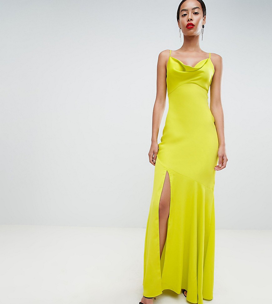 ASOS DESIGN Tall bias cut satin slip maxi dress with drape neck - Green | ASOS US
