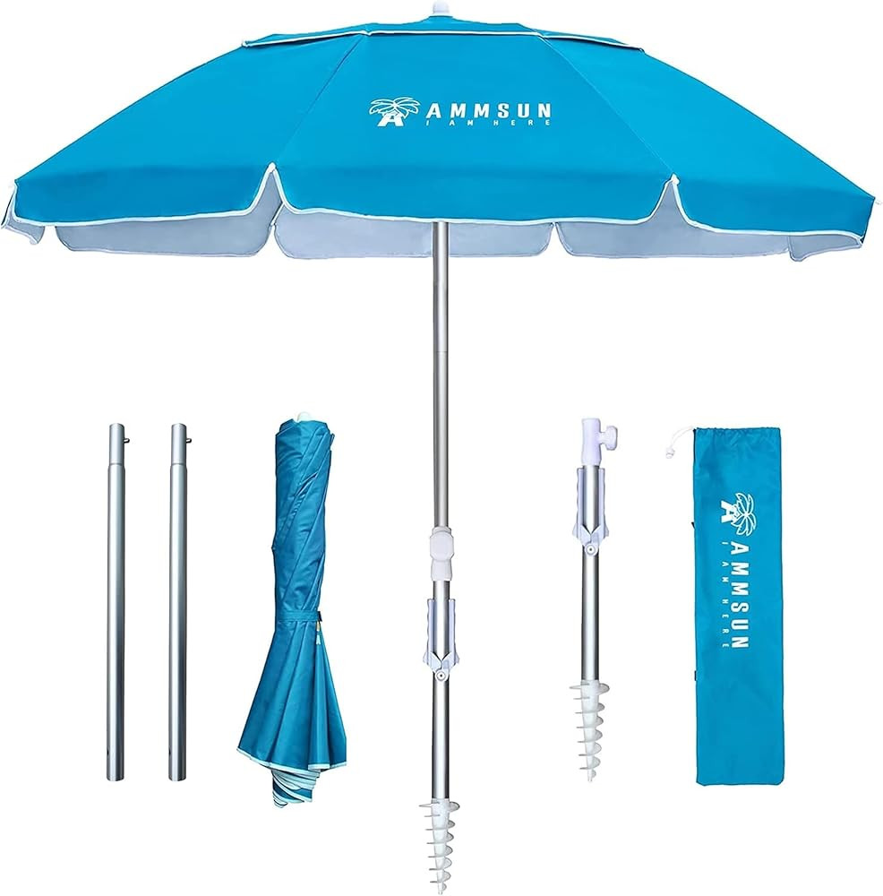 AMMSUN Folded Portable Travel Beach Umbrella Telescopic umbrellas with Sand Anchor Tilt Air Vent ... | Amazon (US)