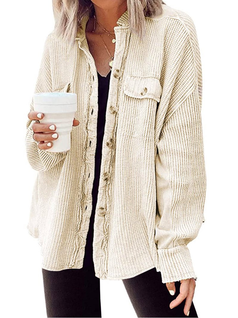 UVN Womens Shacket Jacket Waffle Shirts Long Sleeve Button Down Boyfriend Shirt Coats Side Elasti... | Walmart (US)