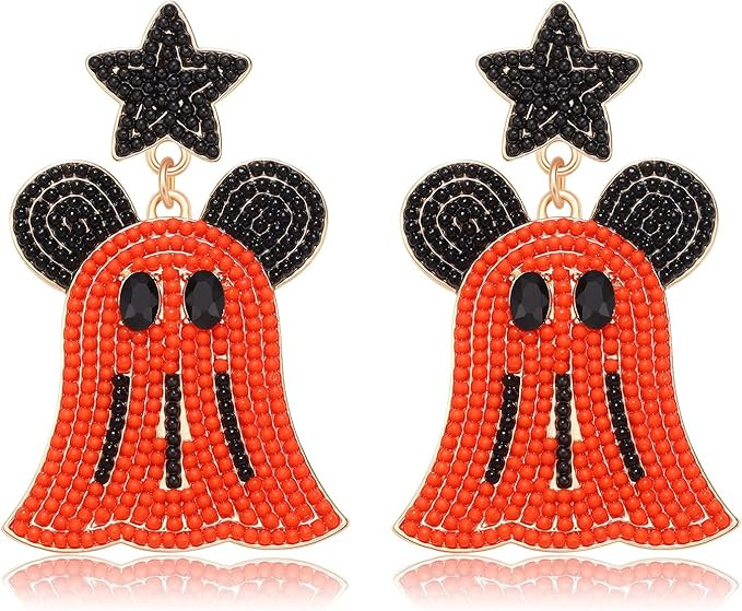 Halloween Earrings Cute Ghost Drop Dangle Earrings Black Orange Star Bow Mouse Seed Beaded Festiv... | Amazon (US)