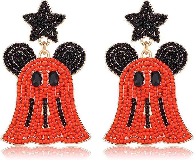 Halloween Earrings Cute Ghost Drop Dangle Earrings Black Orange Star Bow Mouse Seed Beaded Festiv... | Amazon (US)