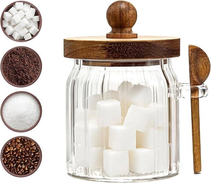 Vintage Glass Jar Sugar Container with Wooden Spoon Lid | Amazon (US)