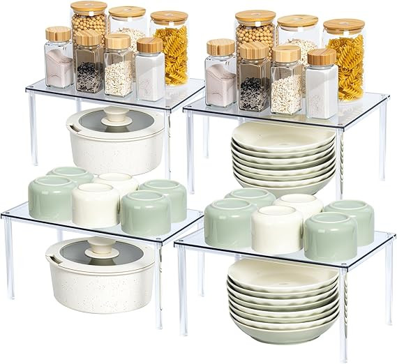 Acrylic Cabinet Organizer, Set of 4 Spice Rack Organizer for Cabinet, Desk Countertop Shelf Organ... | Amazon (US)