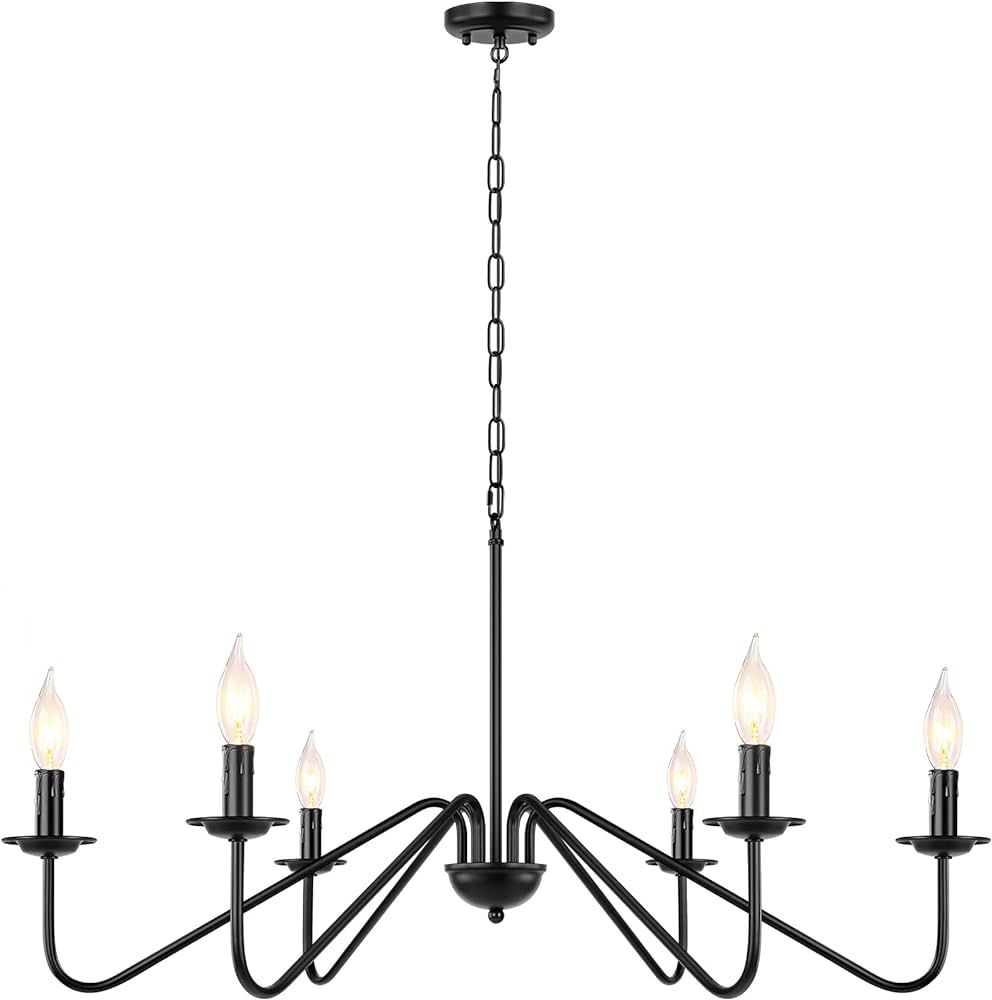 Black Chandelier, 6-Light Candle Hanging Chandelier, Modern Farmhouse Chandeliers for Dining Room... | Amazon (US)