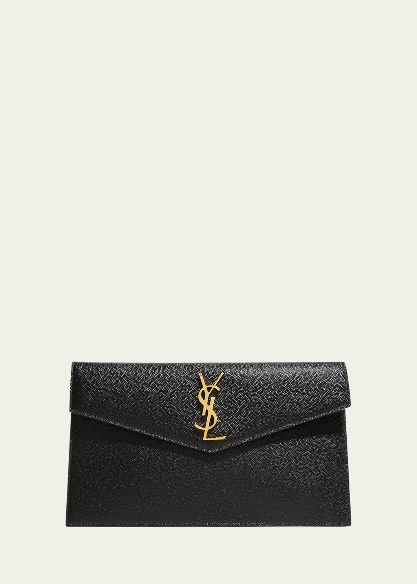 Saint Laurent Uptown Medium YSL Monogram Grain de Poudre Pouch Bag | Bergdorf Goodman
