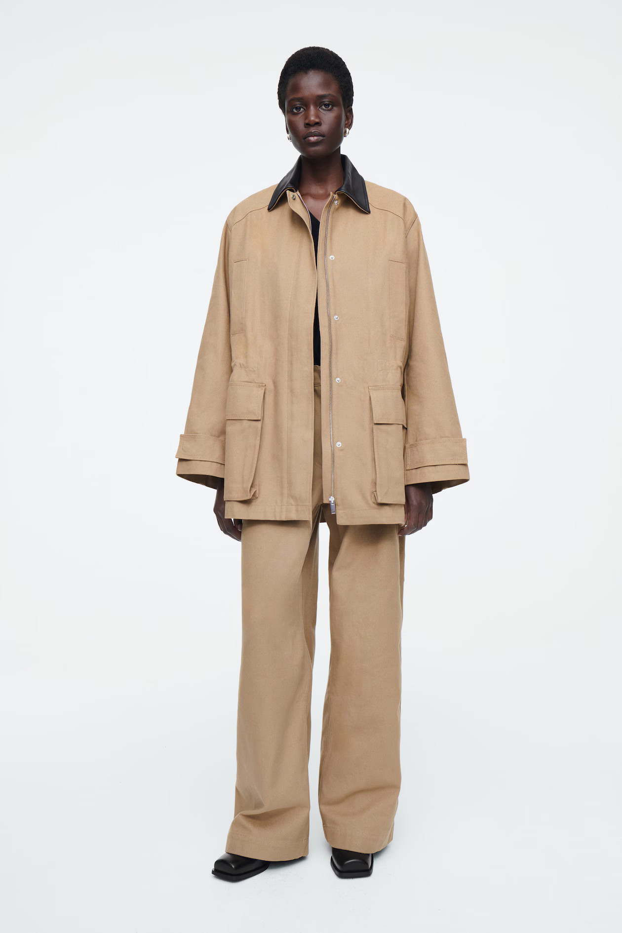 LEATHER-COLLAR FIELD JACKET - CAMEL | COS (EU)