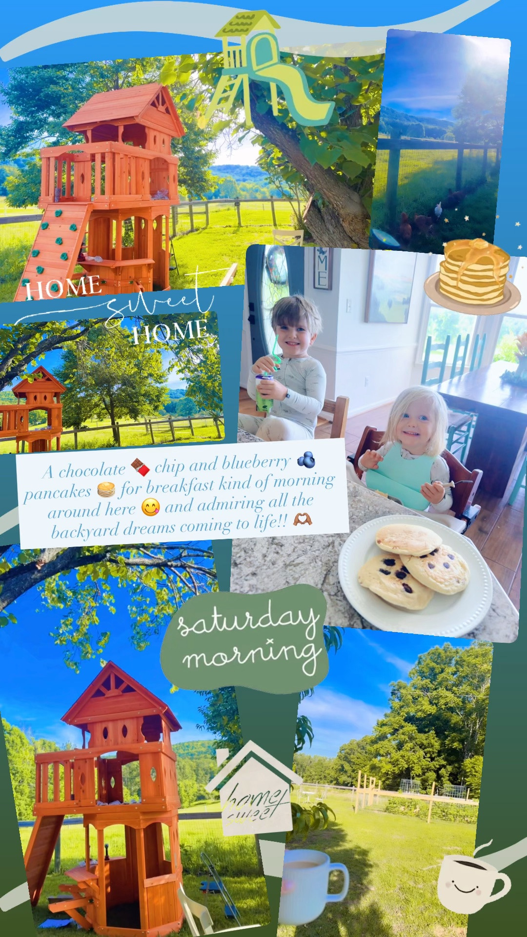 A chocolate 🍫 chip and blueberry 🫐 pancakes 🥞 for breakfast kind of morning around here 😋 and admiring all the backyard dreams coming to life!! 🫶🏽