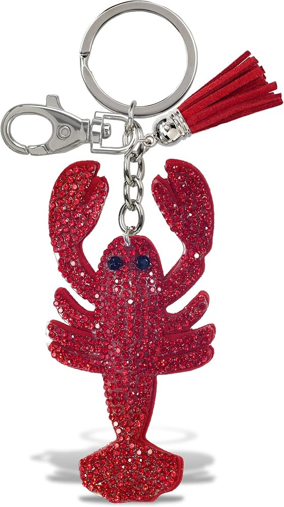 Lobster Keychain - Red Sparkling Rhinestones Charm with Tassel, Fashionable Stylish Polyester PU ... | Amazon (US)