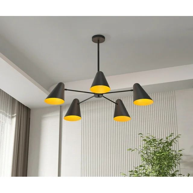 Better Homes & Gardens 38" Wide Contemporary 5-Head Chandelier, Matte Black, Brass Interior, No B... | Walmart (US)