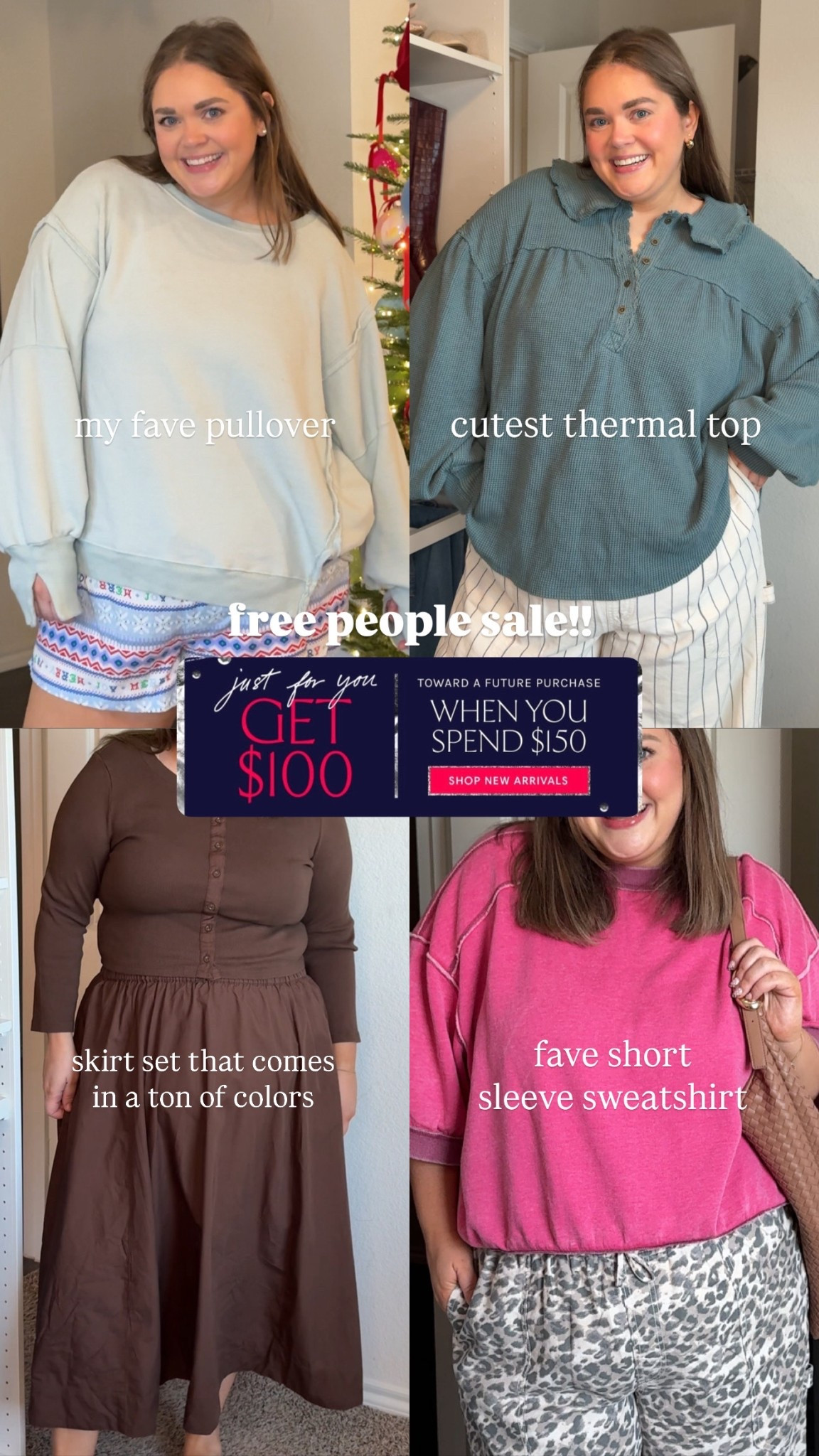 Free people sale spend $150 get $100 wearing large in everything except skirt set I’m wearing xl 

#LTKPlusSize #LTKSaleAlert