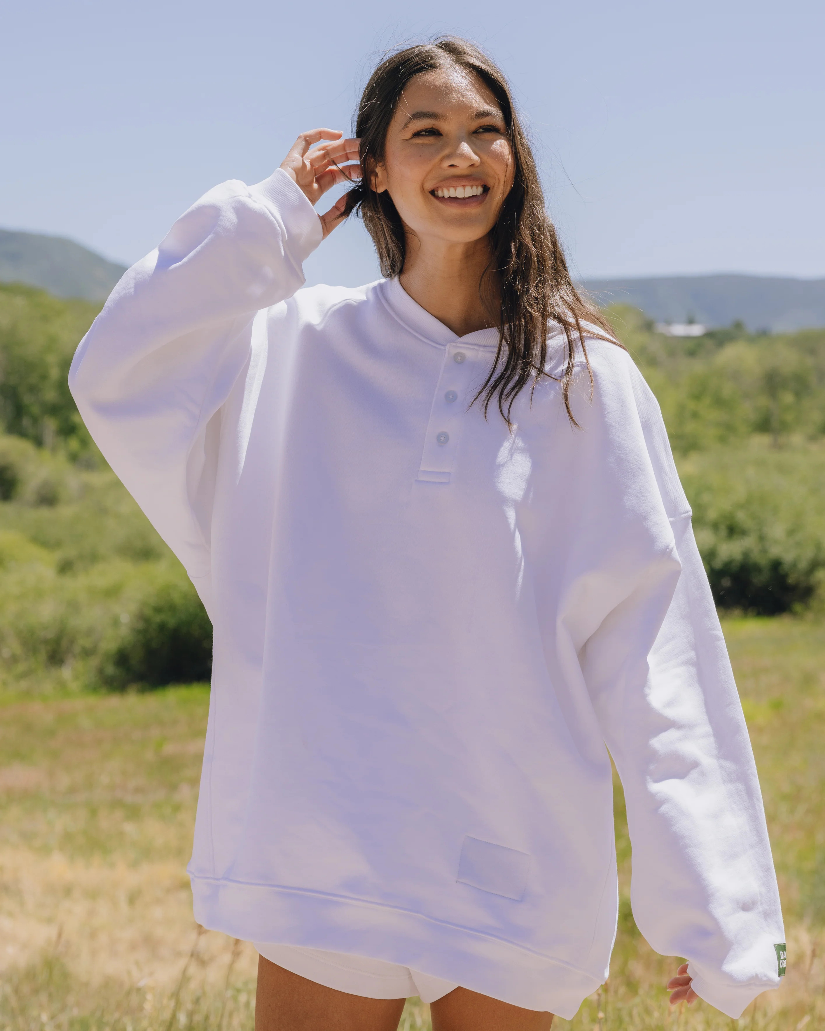 Oversized Fleece Henley - White | Daily Drills
