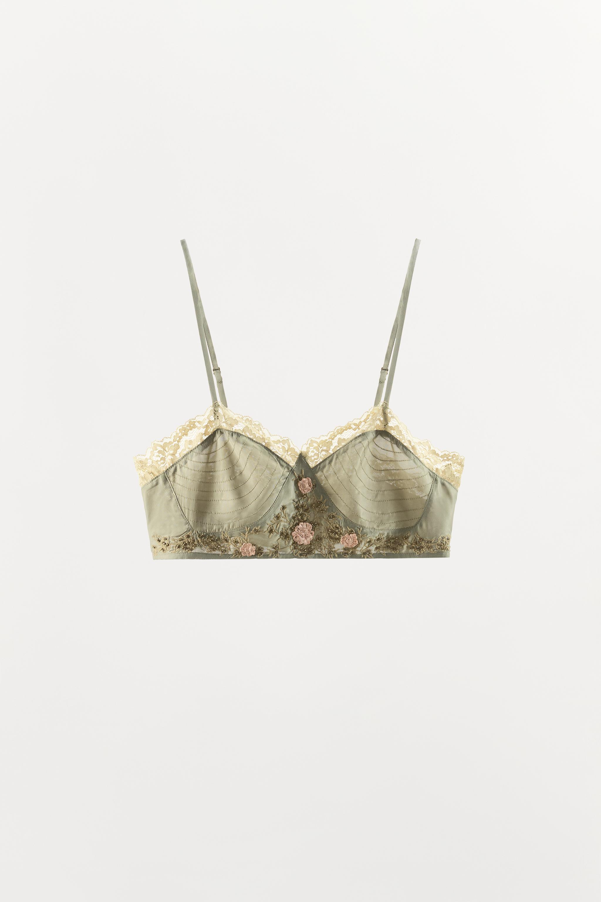 RAISED FLORAL EMBROIDERED BRA | Zara US