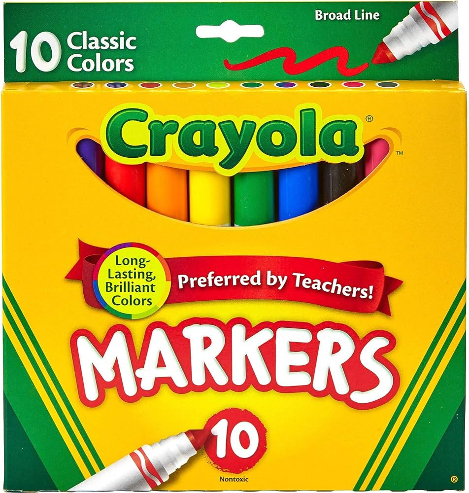 Crayola 587722 Non-Washable Markers, Broad Point, Classic Colors, 10/Set | Amazon (US)
