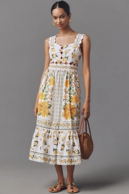 Farm Rio x Anthropologie Sleeveless Scallop-Trim Printed Midi Dress | Anthropologie (US)