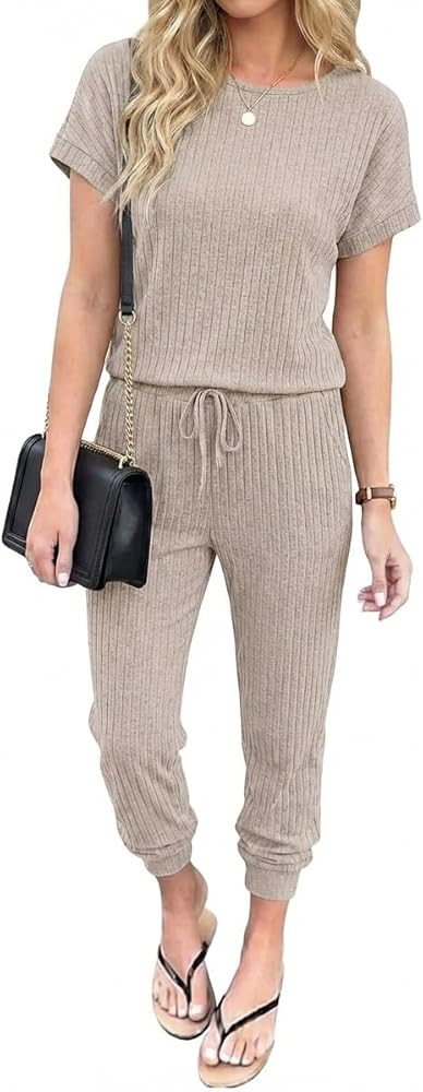 Ekouaer Jumpsuits for Women Dressy Summer Romper Ribbed Knit Casual Travel Outfits 2026 Vacation ... | Amazon (US)