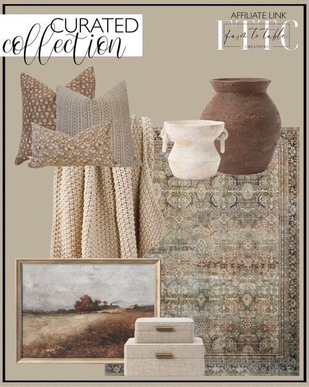 Curated Collection. Follow @farmtotablecreations on Instagram for more inspiration. 

Block print linen pillow combos, camel color/ light brown floral natural linen pillows. Loloi II Layla Printed - LAY-03 Area Rug. Rustic Fall Country Landscape PRINTABLE Vintage Painting |  Farmhouse Fine Art Print Digital Download. Demetria Terracotta Vase. McGee and Co. Arnette Terracotta Vase. Natural Fabric Boxes. Shagreen Boxes. McGee & Co. Memorial Day Sale  

#LTKHome #LTKSaleAlert #LTKFindsUnder50