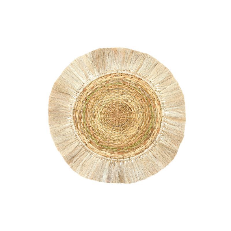 28" Round Handwoven Rattan and Abaca Wall Art with Fringe Brown - 3R Studios | Target