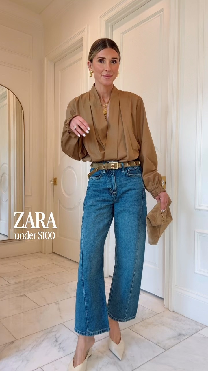 I’m wearing head to toe Zara and each item is under $100! These barrel jeans are so cute. I’m 5’7 wearing size small in the top and 25 in the jeans, runs tts

#LTKootd #LTKSeasonal #LTKOver40