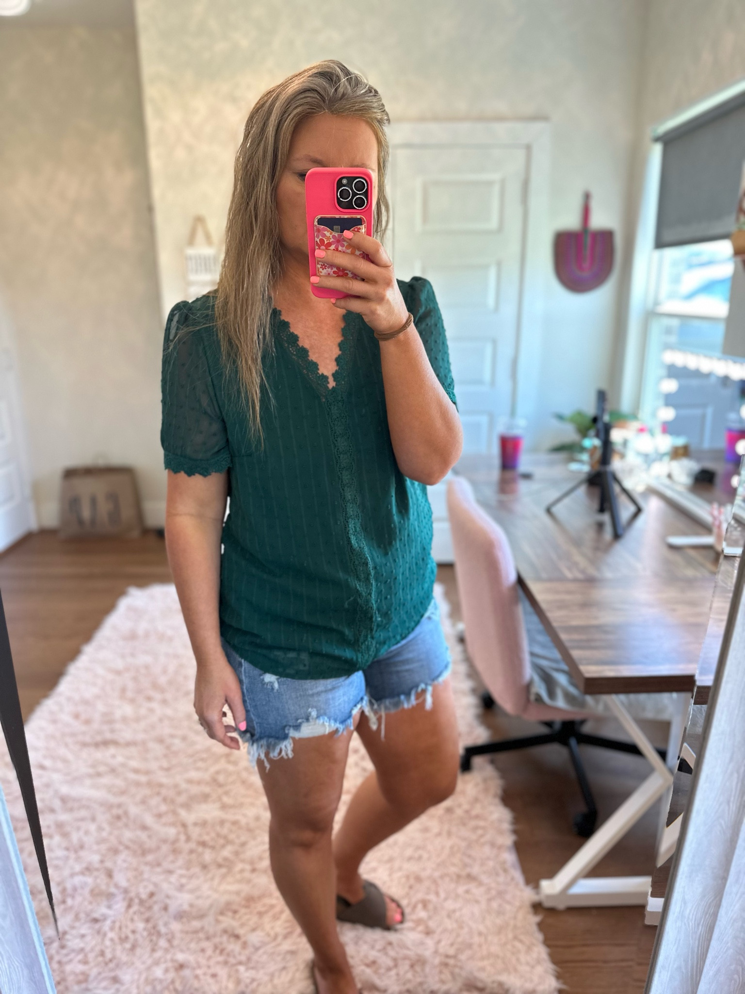 Lace V-neck top on a ton of colors! Judy Blue cutoff shorts with my Birkenstock slides 🤩

#LTKFindsUnder50 #LTKStyleTip #LTKMidsize