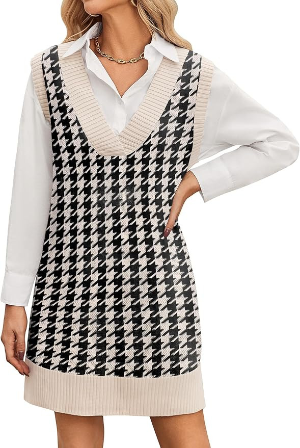 Zeagoo Women's Oversized Sweater Vest Dress V Neck Knit Pullover Sweater Vest Sleeveless Sweater ... | Amazon (US)