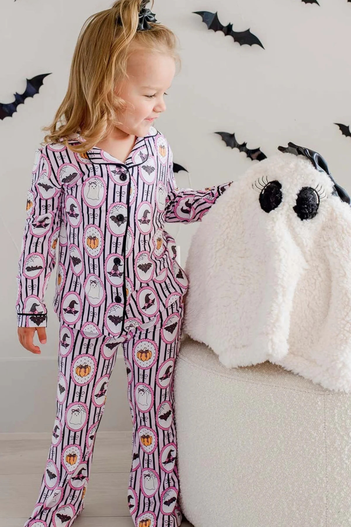Girls' Halloween Glow-in-the-Dark Two-Piece Flare Lounge Set | Galloween | Caden Lane