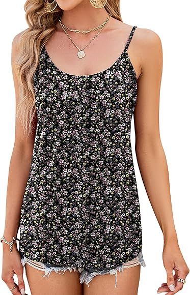 Micoson Flowy Camisole for Women Scoop Neck Adjustable Spaghetti Strap Casual Pleated Basic Tank ... | Amazon (US)