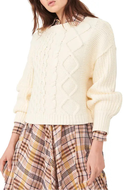 Free People Dream Cable Crewneck Sweater in Cream at Nordstrom, Size Small | Nordstrom