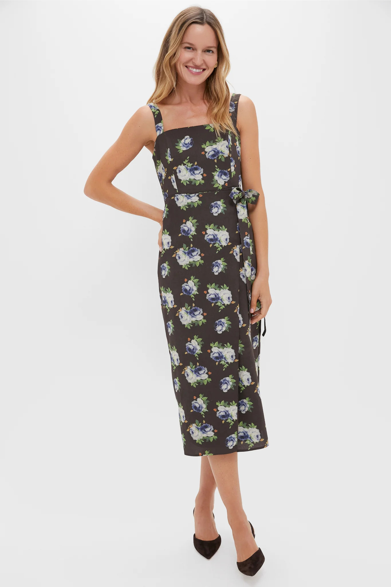 Brown & Blue Floral Wrap Tasha Midi Dress | Tuckernuck (US)