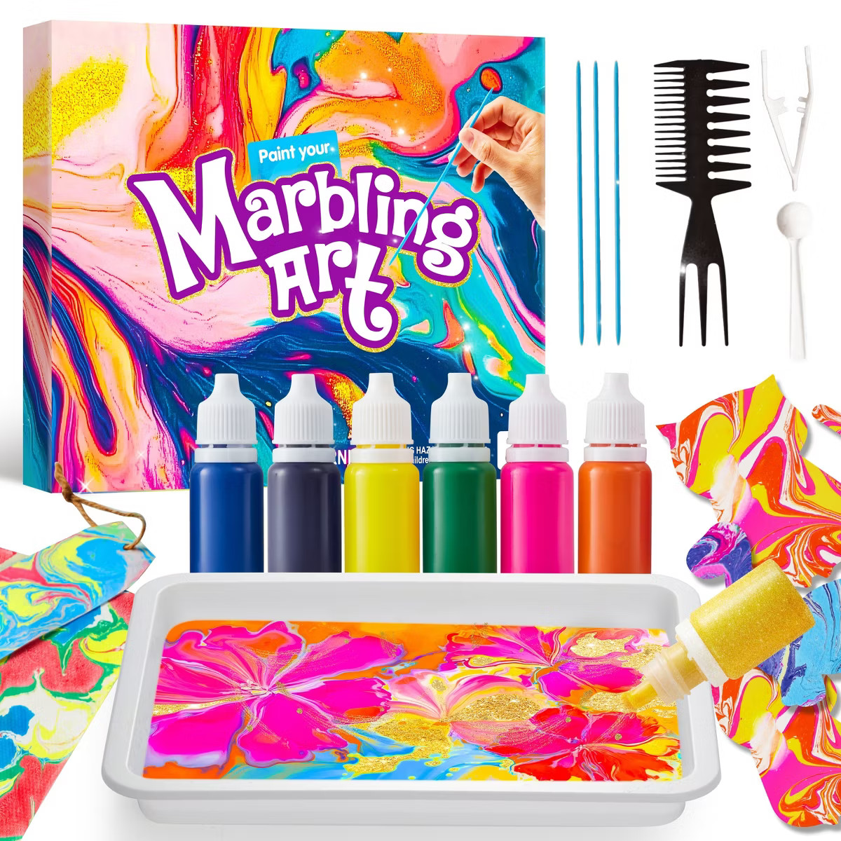 Joyfy Marbling Paint for Kids, Paint Art Kit with Glitter Paint & 6 Paint Colors, Arts and Crafts... | Target