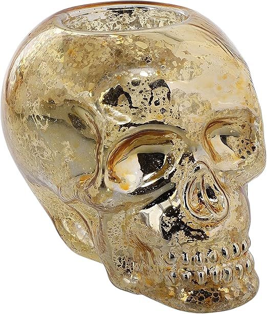 Glass Skull Tealight Holder Gold | Amazon (US)