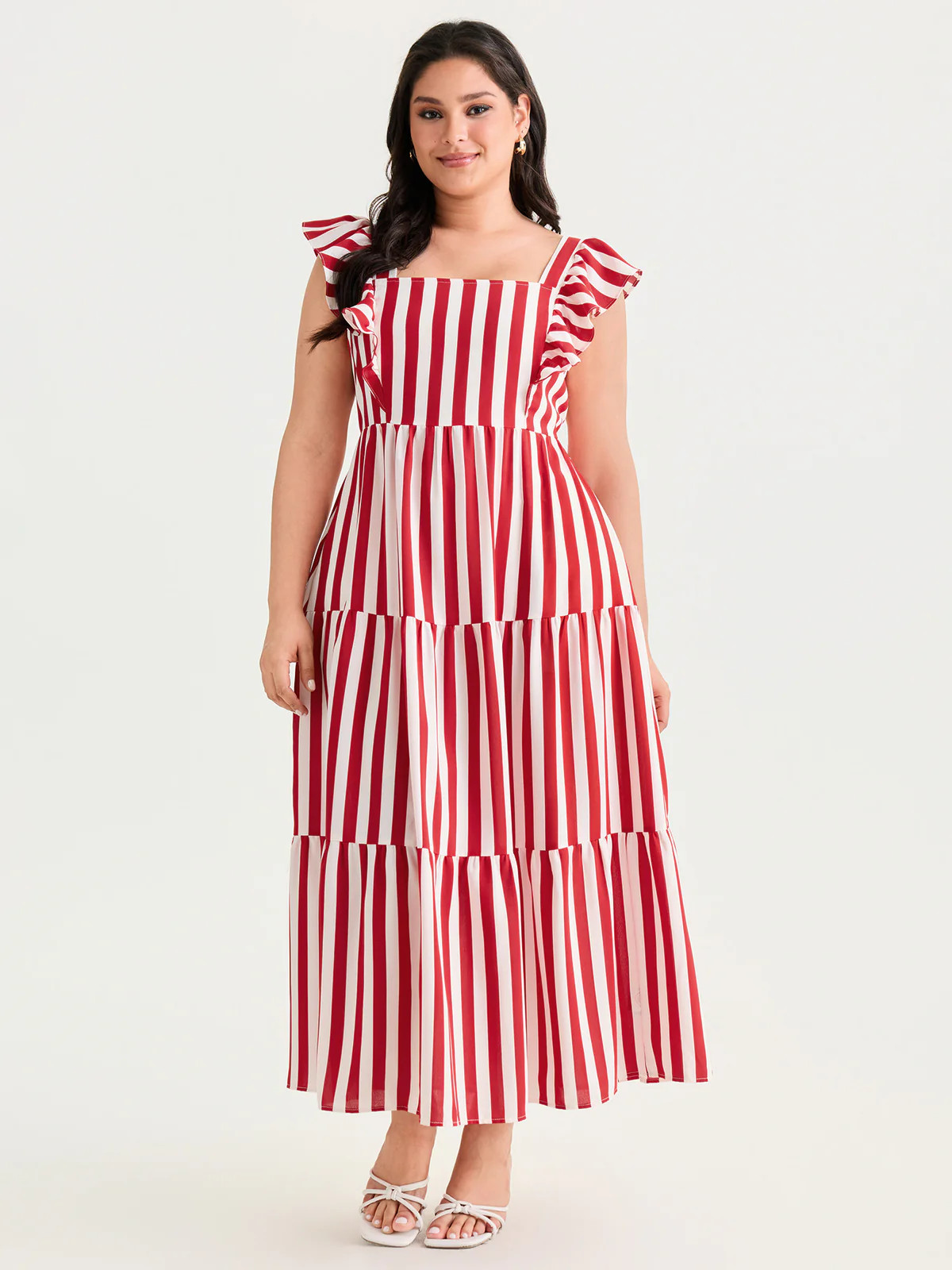 Striped Tiered Ruffle Flowy Midi Dress | Bloomchic