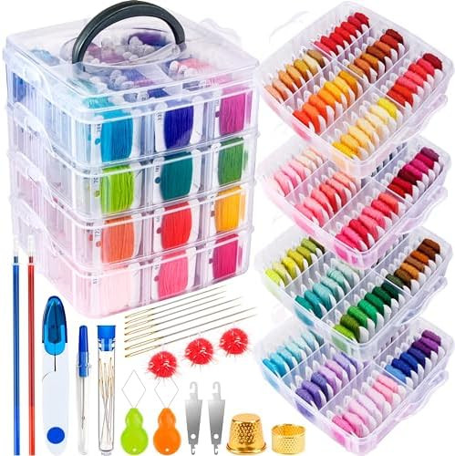 BYMORE 262 Pack Embroidery Thread Floss Kit Including 200 Colors 8 M/Pcs Cross Stitch Sewing Thre... | Amazon (US)